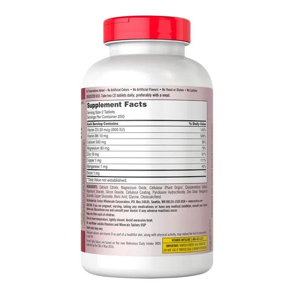 Citrato de Calcio, Magnesio y Zinc, Kirkland, 500 Tabletas - Imagen 2