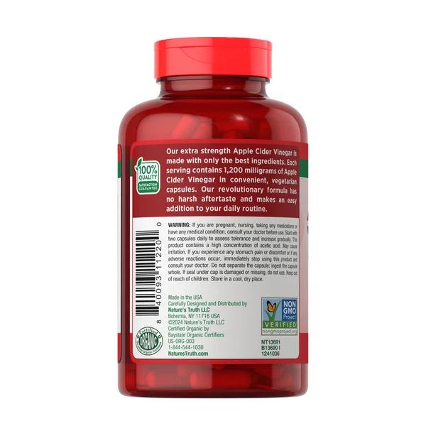 Vinagre de Sidra de Manzana 1200mg, Nature's Truth, 180 Cápsulas - Imagen 3