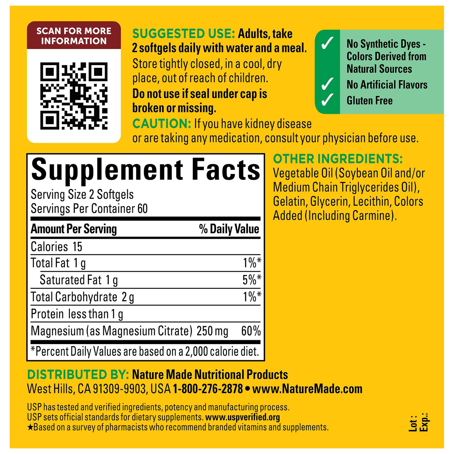 Citrato de Magnesio 250mg, Nature Made, 120 Cápsulas Blandas - Imagen 2