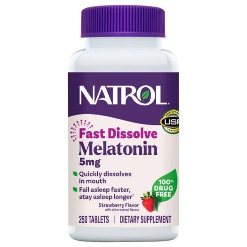 Melatonina 5mg Sabor a Fresa, Natrol, 250 Tabletas