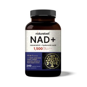 Resveratrol más ácido Hialurónico 1500mg, NatureBell NAD+, 240 Cápsulas
