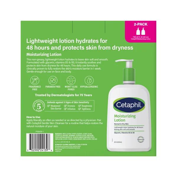 Loción Hidratante para Piel Seca a Normal y Sensible, Cetaphil, 20 fl oz, Paquete x2 Unidades - Imagen 2