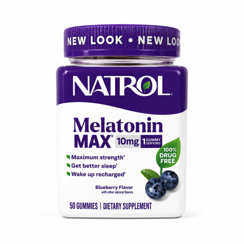 Melatonina MAX Natrol 10 mg, Sabor Arándano, 50 Gomitas – 10 mg en 1 Sola Gomita