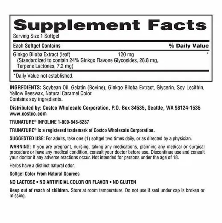 Ginkgo Biloba 120 mg Trunature 340 Cápsulas - Imagen 2