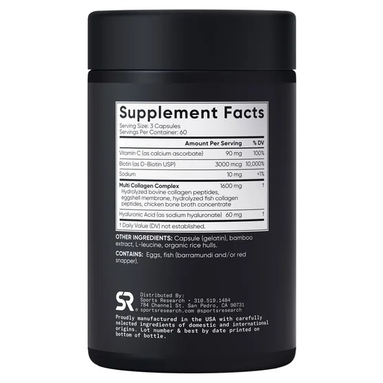Múltiple de Colágeno, Sports Research, 180 Cápsulas - Imagen 4