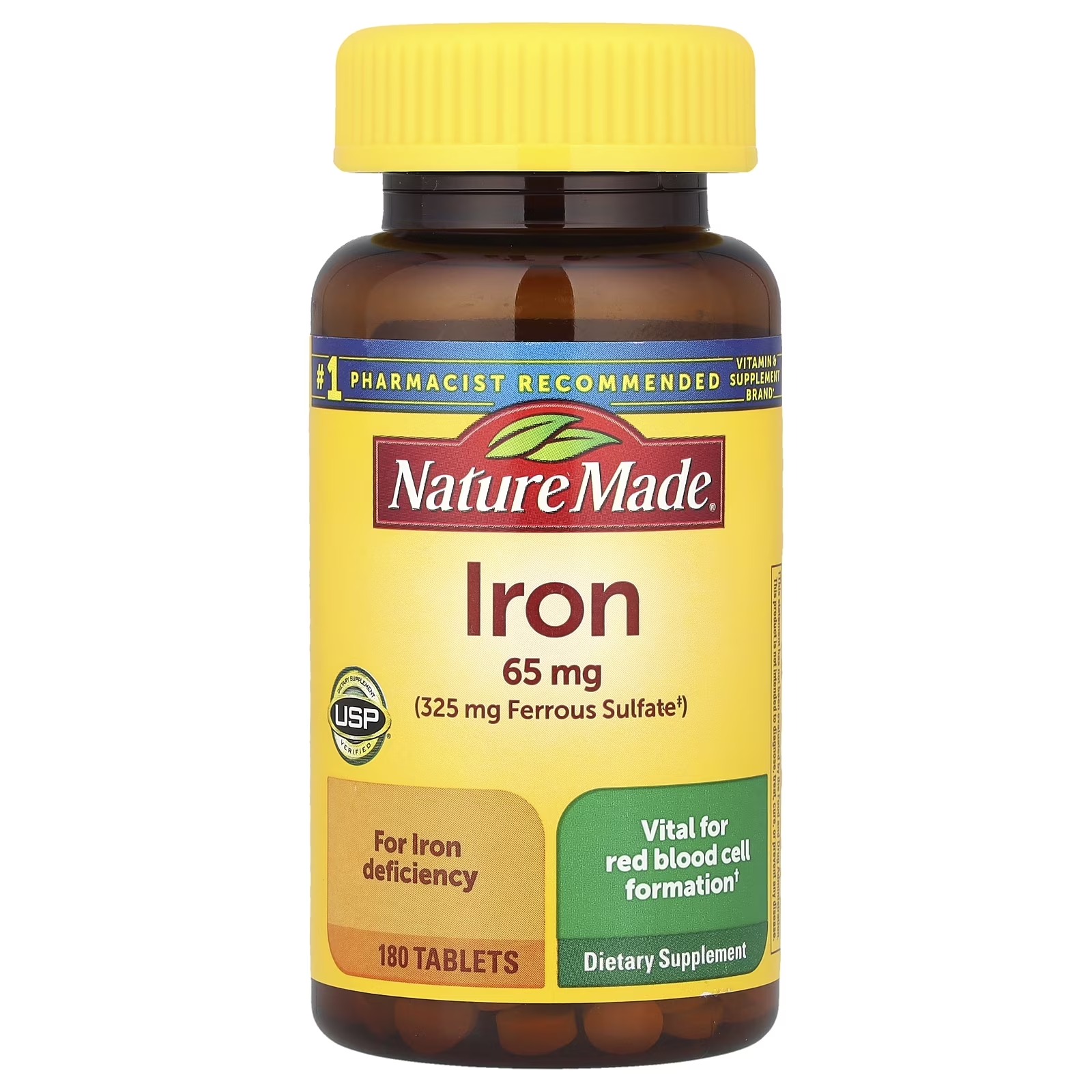 Iron, Hierro 65 mg, Nature Made, 180 Tabletas