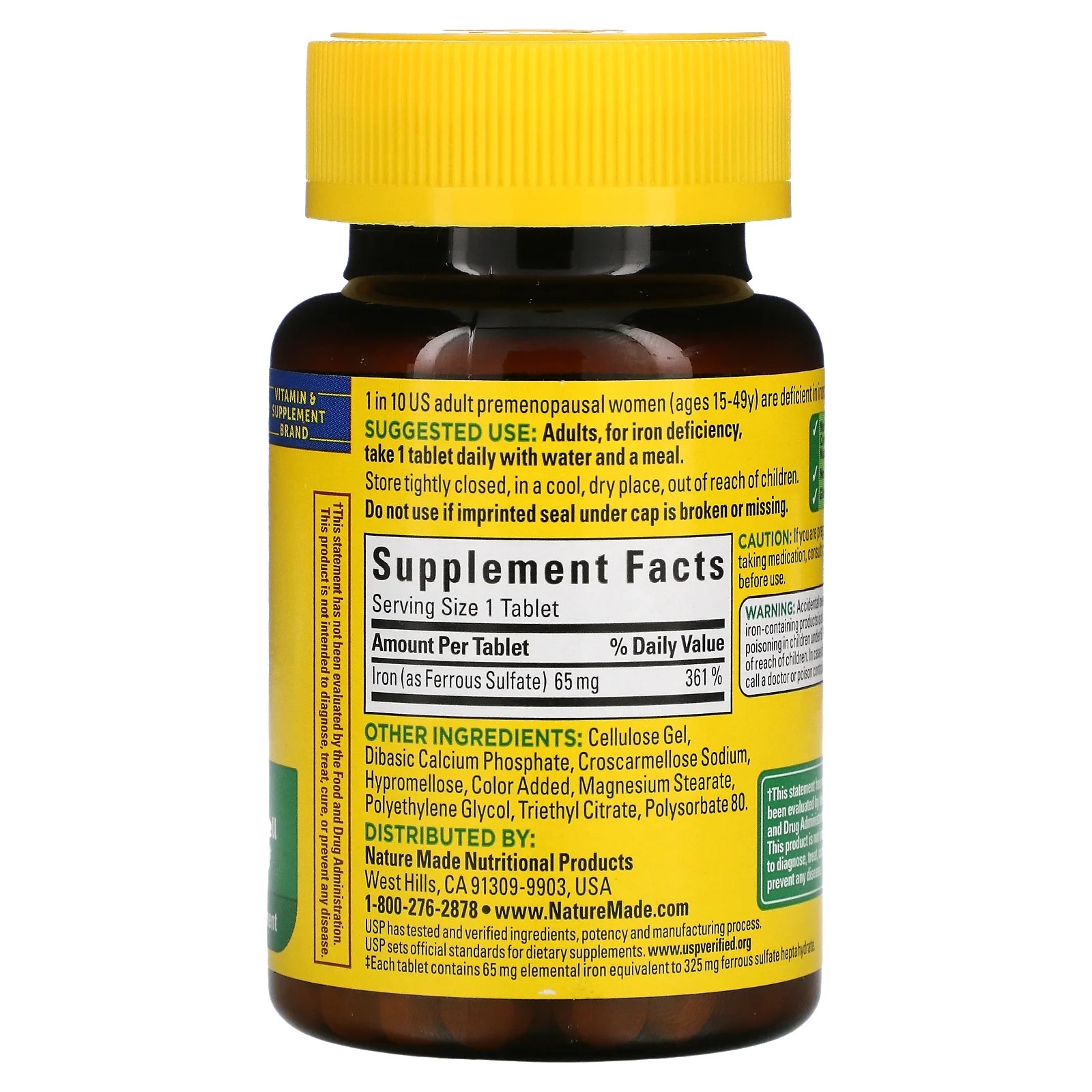Iron, Hierro 65 mg, Nature Made, 180 Tabletas - Imagen 2