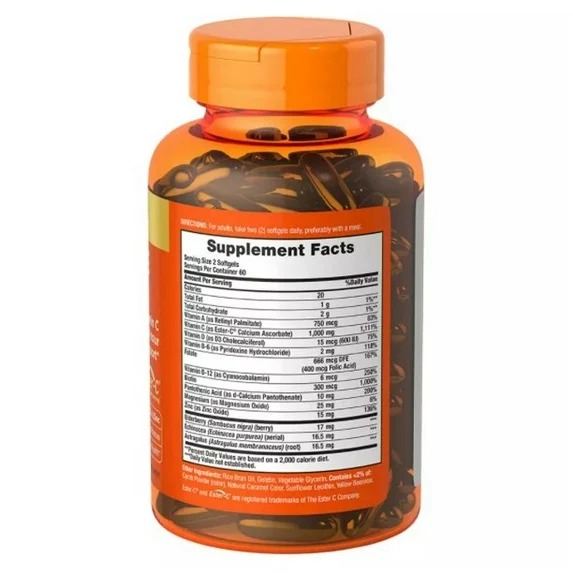 Immune 24 Hour + 1000 mg de Éster-c, Nature's Bounty, 120 Cápsulas Blandas - Imagen 2