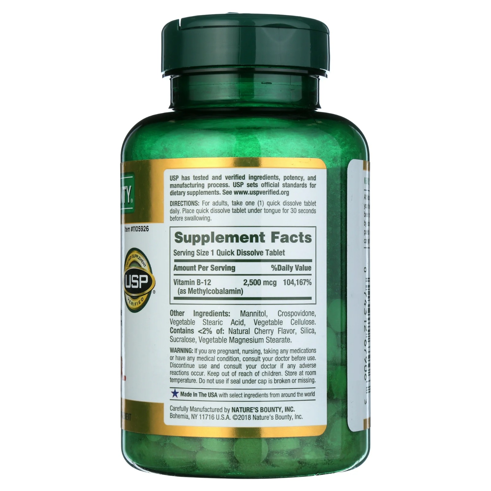 Vitamina B12 2500 mcg, Nature's Bounty, 300 Tabletas de Disolución Rápida - Imagen 3