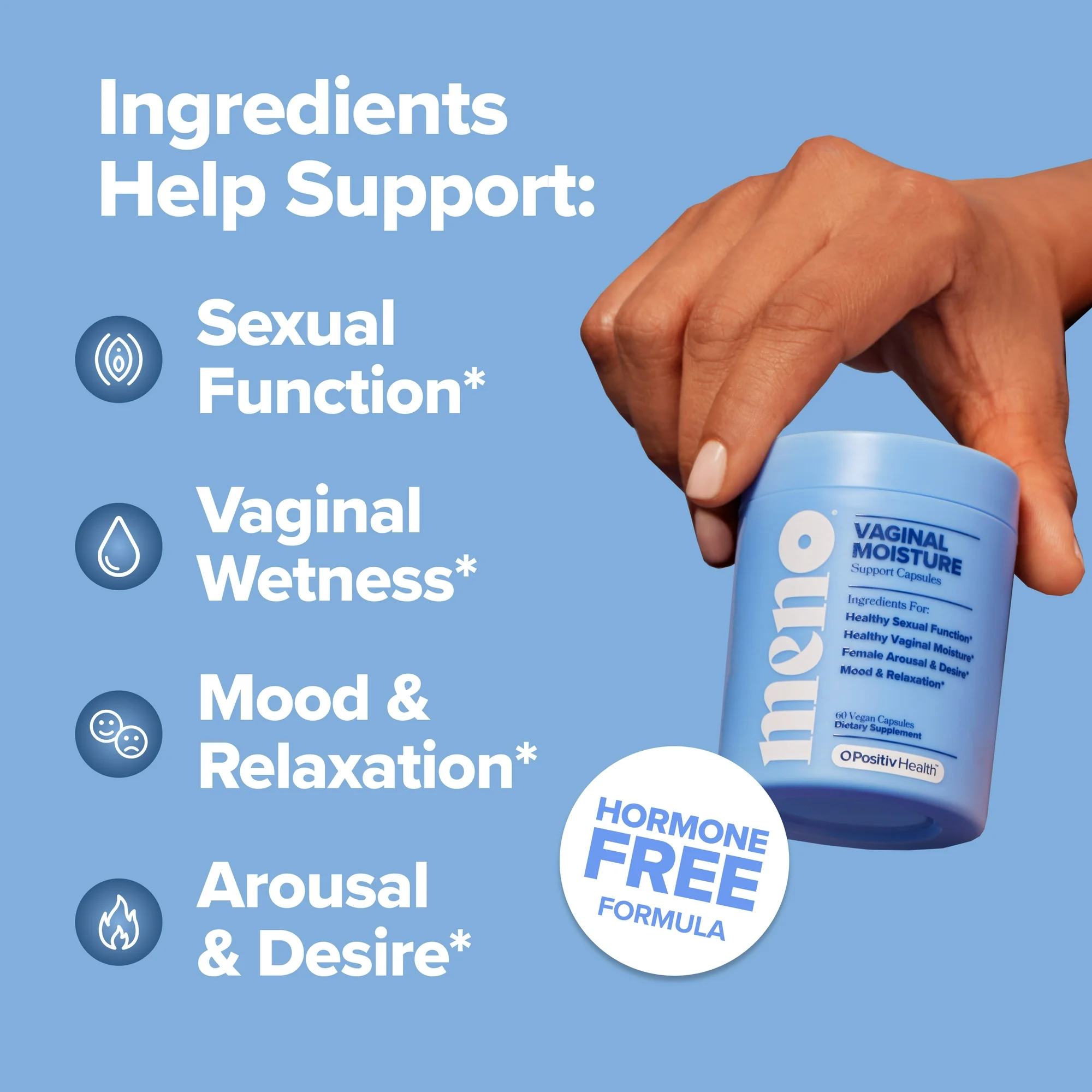 Meno ,Suplemento para Bienestar Íntimo Femenino y Humedad Vaginal – Sin Hormonas | O Positiv MENO, 60 Cápsulas - Imagen 3