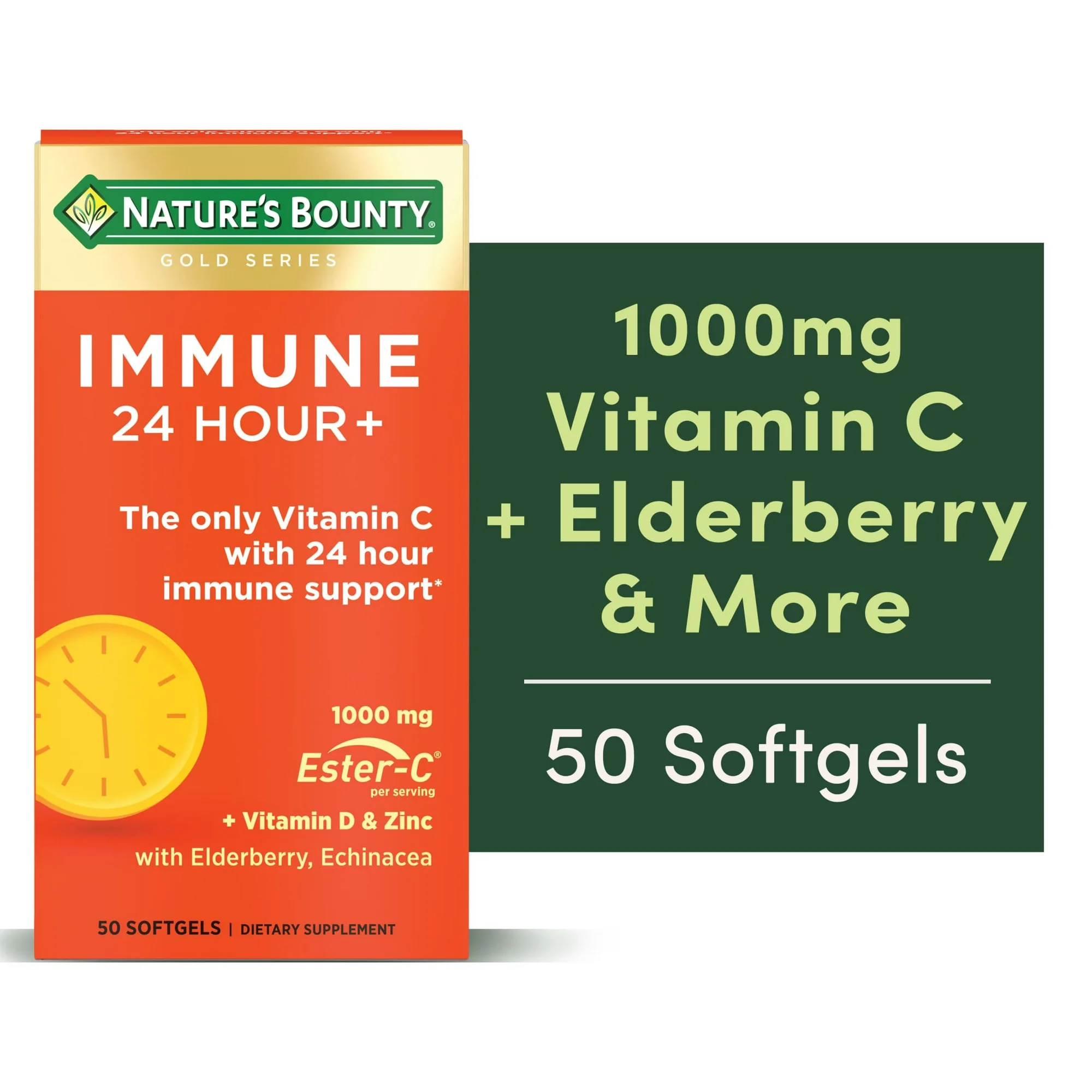 Inmune 24 Horas de Vitamina C, D3 y Zinc 1000mg, Nature's Bounty, 50 Unidades