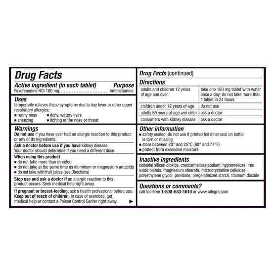 Allegra Allergy180 mg, 110 Tabletas - Imagen 2