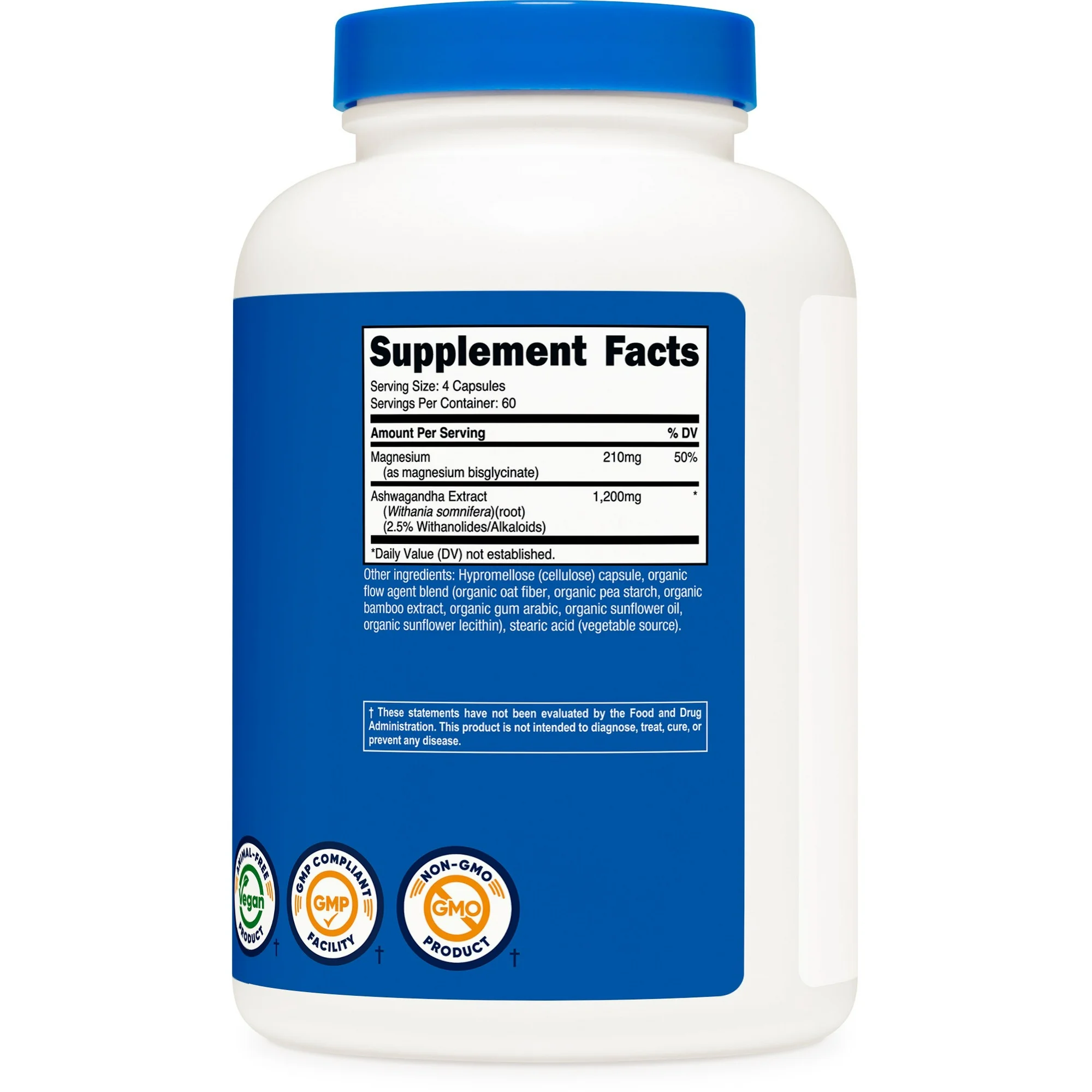 Magnesio 210mg+ Ashwagandha 1,200mg, Nutricost, 60 Porciones - Imagen 3