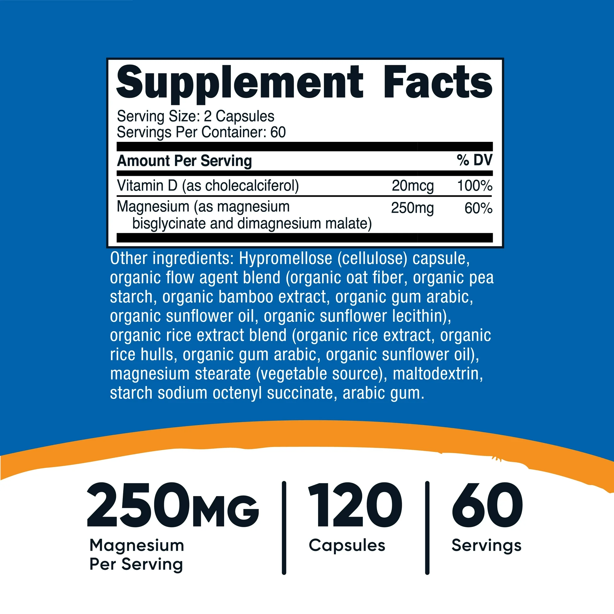Glicinato de Magnesio + Malato 250mg, Nutricost, 120 Cápsulas - Imagen 2