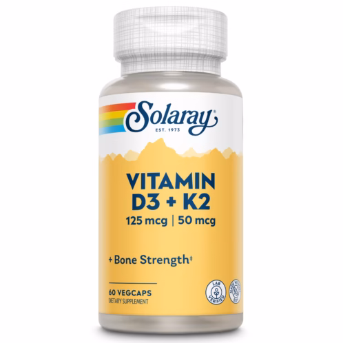 Vitamina D3 + K2 / Vitaminas D 125mcg y K 50mcg, Solaray, 60 Cápsulas