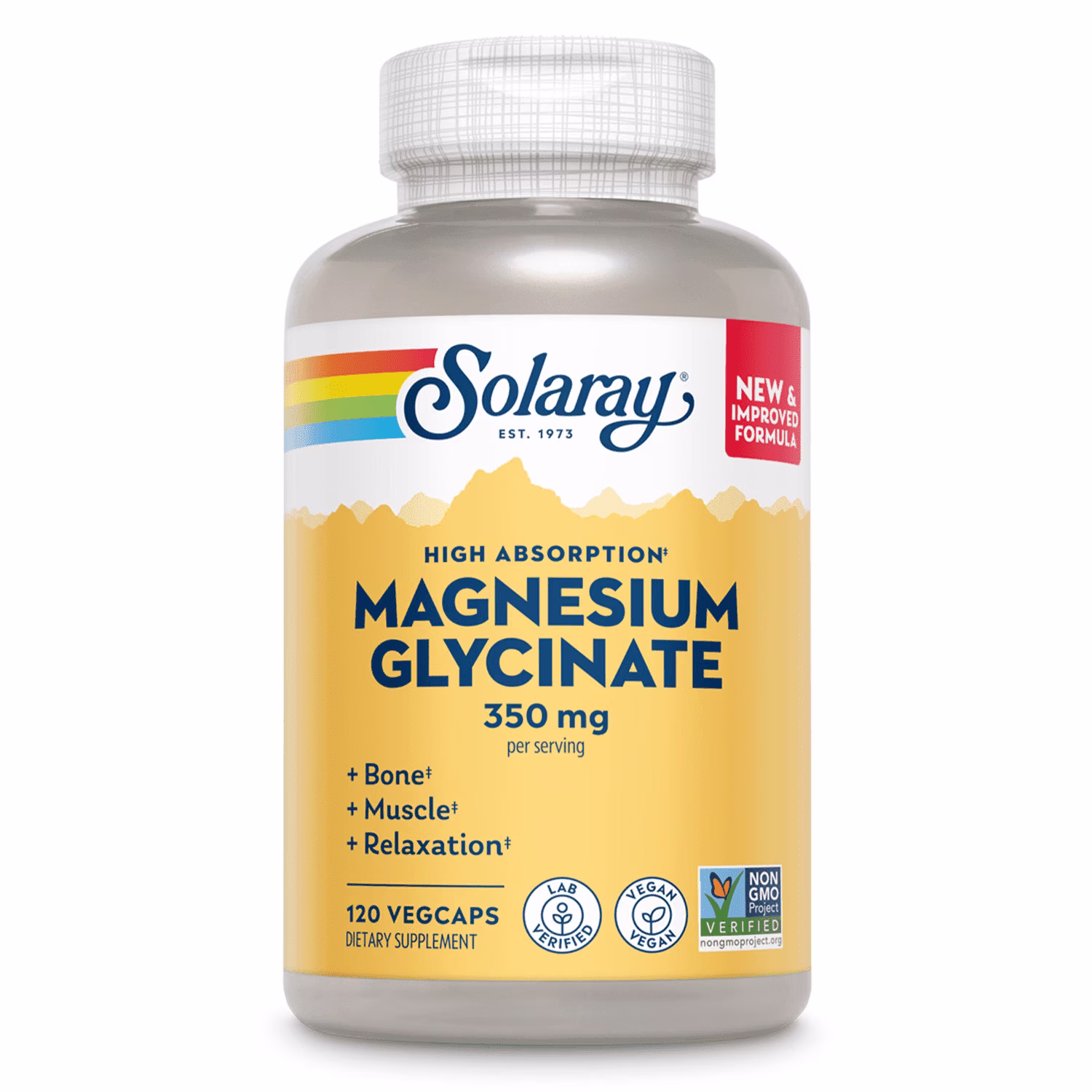 Glicinato de Magnesio con BioPerine 350mg, Solaray, 120 Cápsulas
