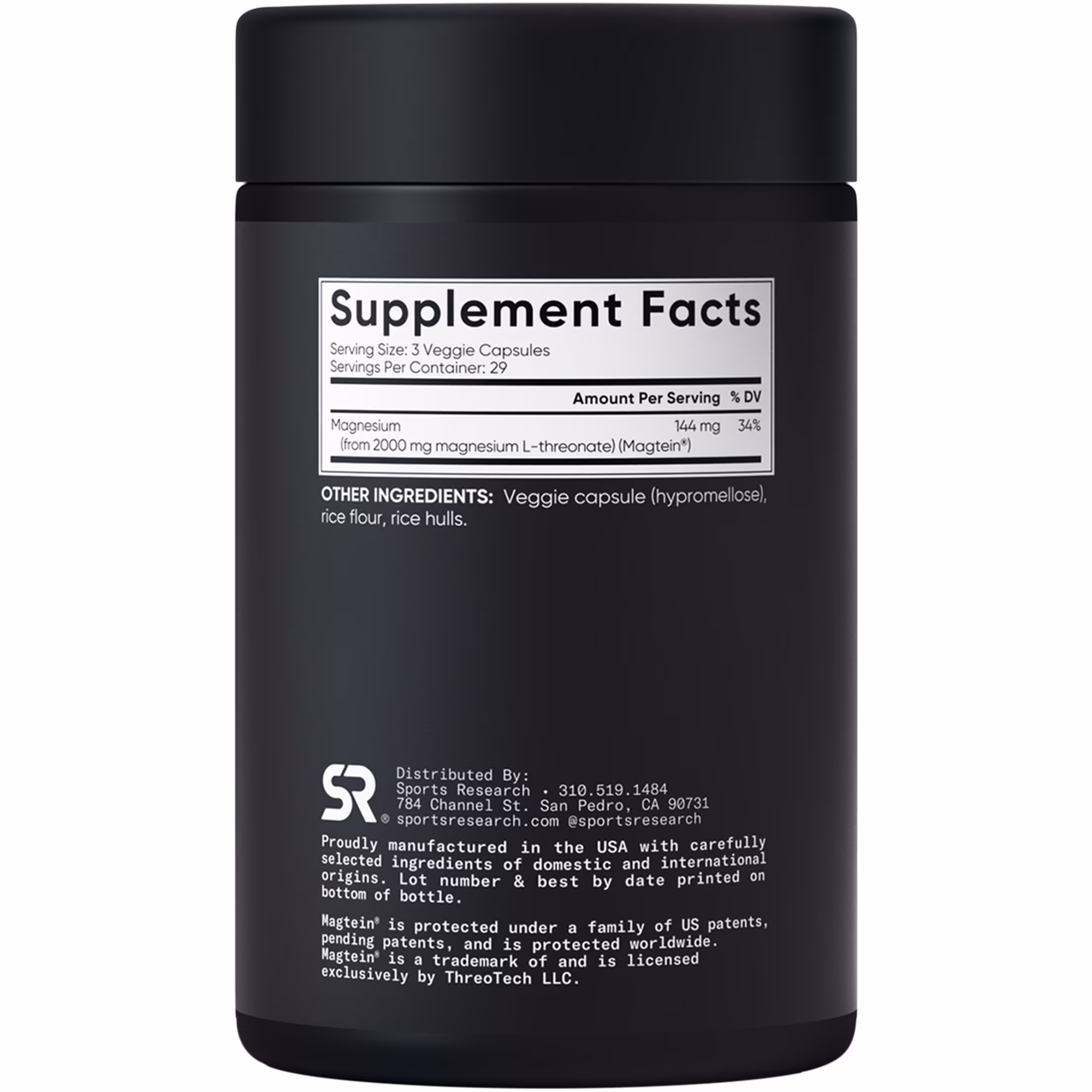 Magnesio L-Treonato Sports Research Magtein® 2000 mg – 87 Cápsulas - Imagen 3
