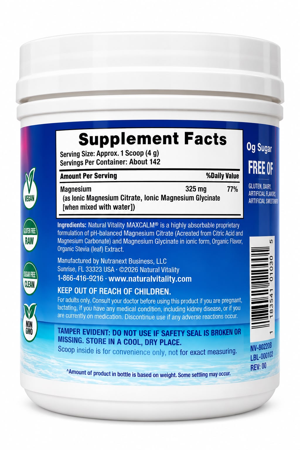 MAXCALM – Natural Vitality – Citrato + Glicinato de Magnesio – Frambuesa y Limón – 567 g - Imagen 3