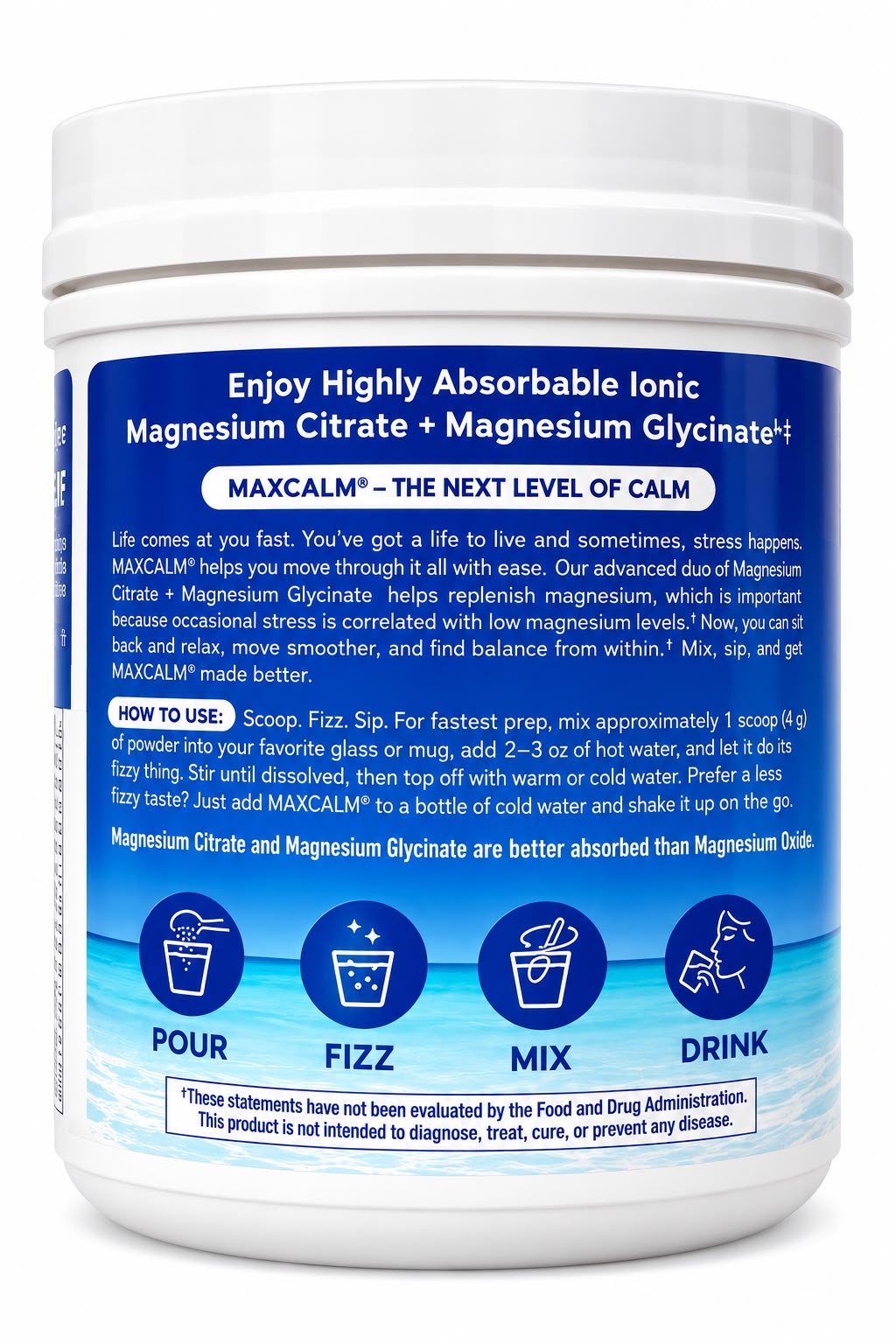 MAXCALM – Natural Vitality – Citrato + Glicinato de Magnesio – Frambuesa y Limón – 567 g - Imagen 2
