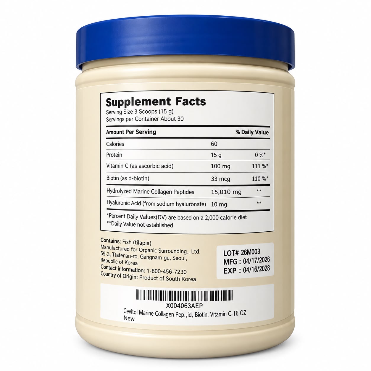 Colágeno Marino Hidrolizado Cevitol – 300 Daltons – 454 g - Imagen 3